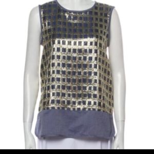 'SMaxMara Plaid Sleeveless Top - Size 10 - Plaid, Gold, blue